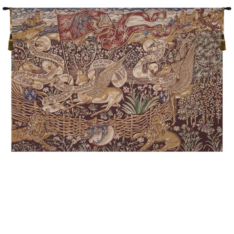 The Winged Stags Maroon European Tapestry Wall Hanging