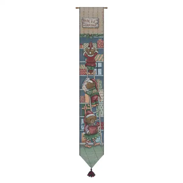 Bear Elf Workshop Wall Tapestry Bell Pull