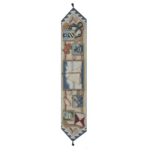 Nautical Scene I Black Tassels   Tapestry Table Mat