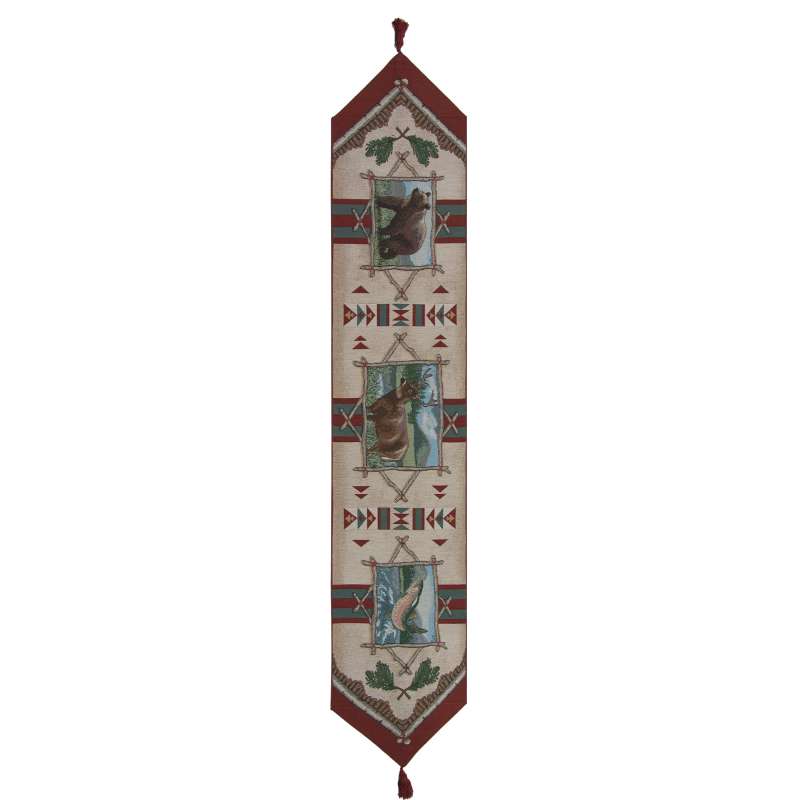 Rustic Retreat with Red Tassels Table Runner Tapestry