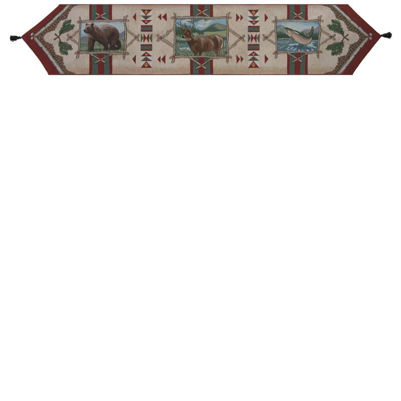 Rustic Retreat with Black Tassels Tapestry Table Runner