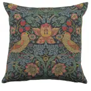 Strawberry Thief A Blue by William Morris Belgian Cushion Cover