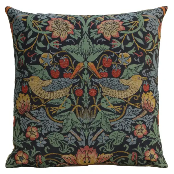 Strawberry Thief B Blue by William Morris Belgian Cushion Cover