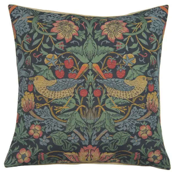 Strawberry Thief B Blue by William Morris Belgian Cushion Cover