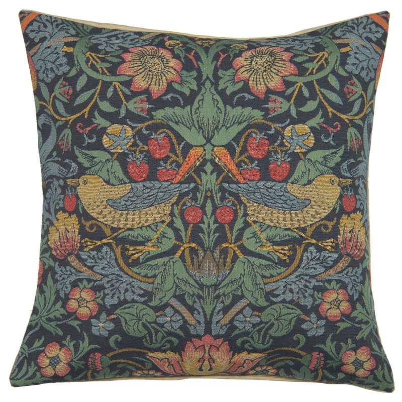 Strawberry Thief B Blue by William Morris European Cushion Covers