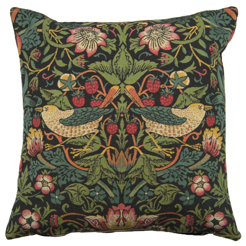 Strawberry Thief B Black by William Morris European Cushion Covers