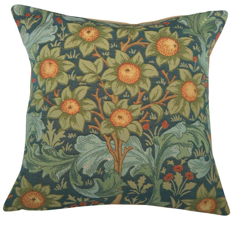 Orange Tree w/Arabesques Blue Decorative Tapestry Pillow