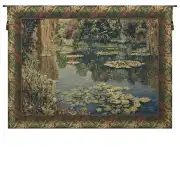 Lake Giverny With Classic Border Belgian Tapestry Wall Hanging - 43 in. x 33 in. Cotton/Viscose/Polyester by Claude Monet