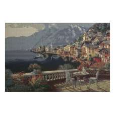 Hallstatt by the Lake Stretched Wall Art Tapestry
