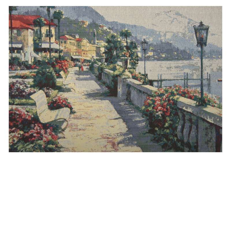Bench by the Lake Stretched Wall Tapestry