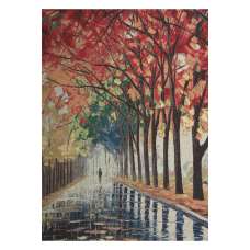 Walking Alone in the Rain Stretched Wall Art Tapestry