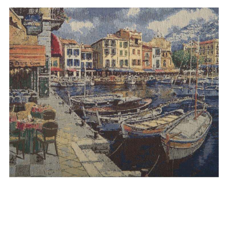 Tranquil Harbor View Stretched Wall Tapestry