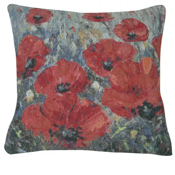 Poppies in Blue Decorative Floor Pillow Cushion Cover