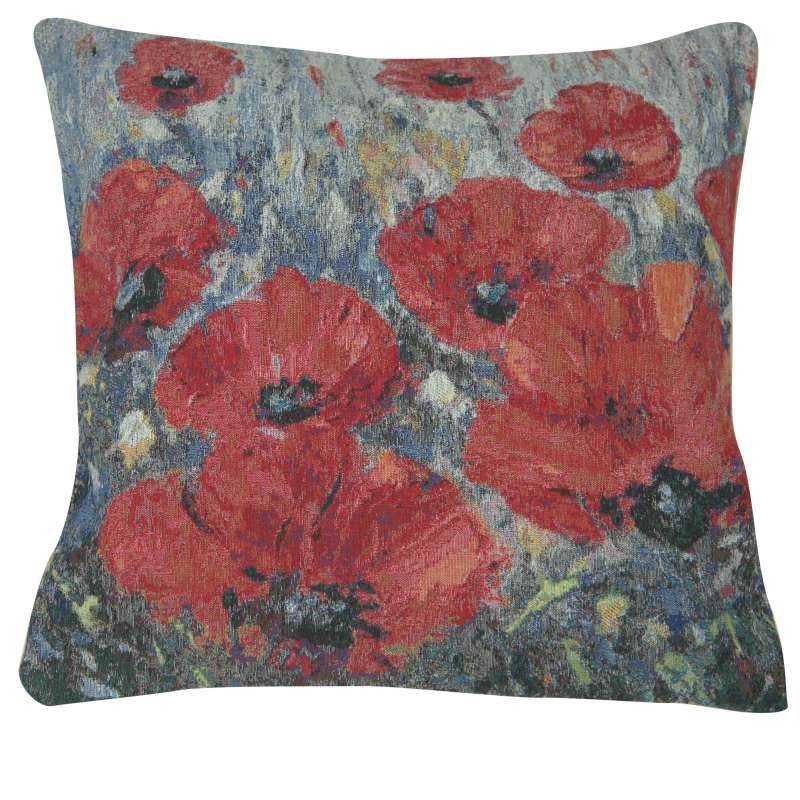Poppies in Blue Decorative Pillow Cushion Cover