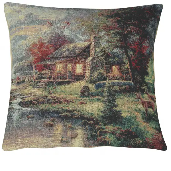 Tranquil Cabin and Deer Decorative Floor Pillow Cushion Cover