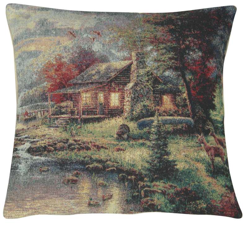 Tranquil Cabin and Deer Decorative Pillow Cushion Cover