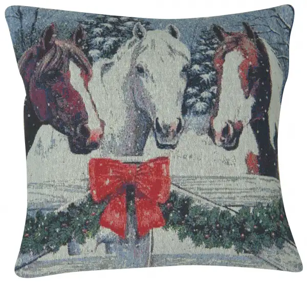 Snowy Horses Decorative Floor Pillow Cushion Cover