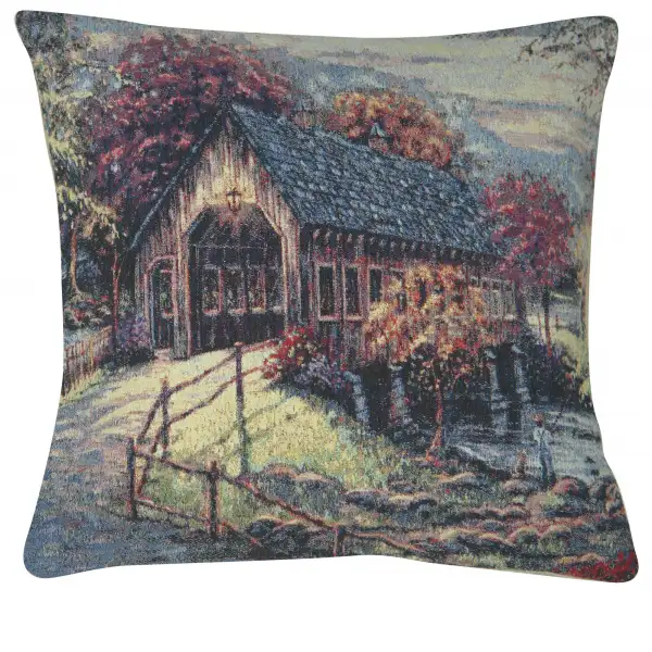 Autumn Covered Bridge Decorative Floor Pillow Cushion Cover