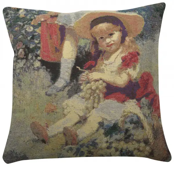 Child with Grapes Decorative Floor Pillow Cushion Cover