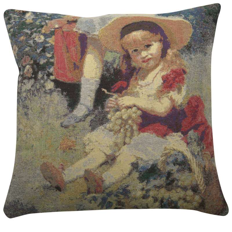 Child with Grapes Decorative Pillow Cushion Cover