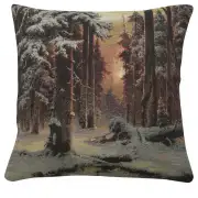 A Winter Forest Sunset Couch Pillow