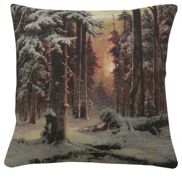 A Winter Forest Sunset Couch Pillow