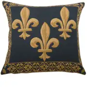 Fleur De Lys III Blue Belgian Cushion Cover - 18 in. x 18 in. Cotton/Viscose/Polyester by Charlotte Home Furnishings