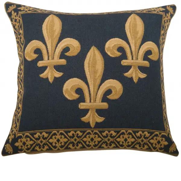 Fleur De Lys III Blue Belgian Cushion Cover - 18 in. x 18 in. Cotton/Viscose/Polyester by Charlotte Home Furnishings