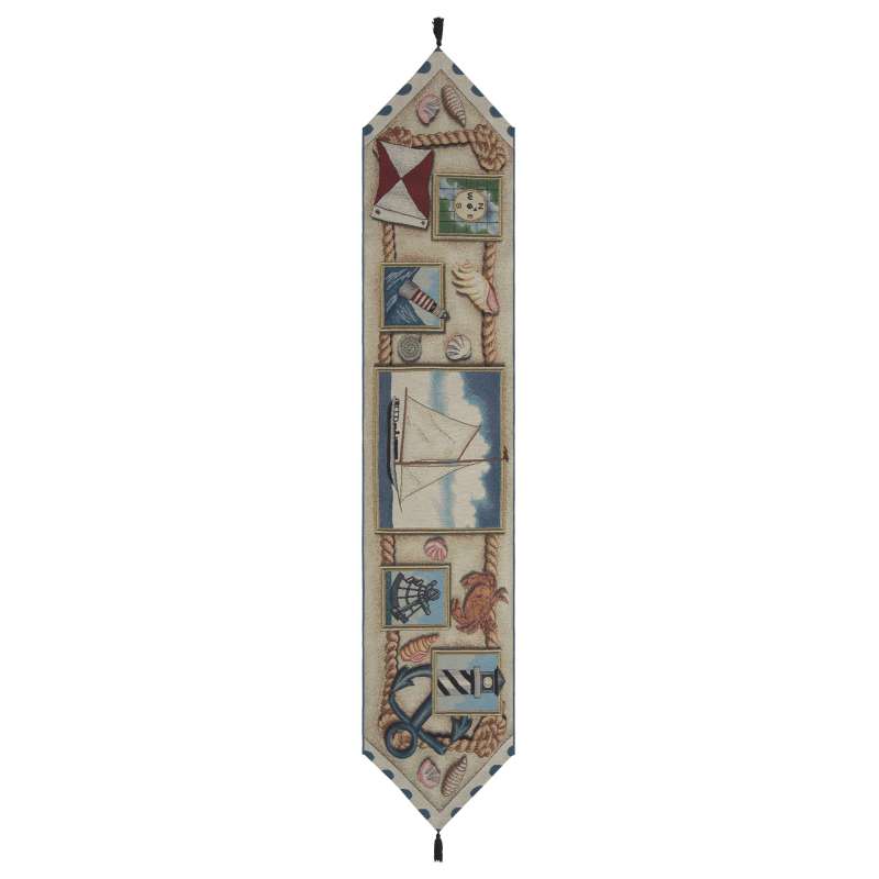 Nautical Scene II Black Tassels   Tapestry Table Runner