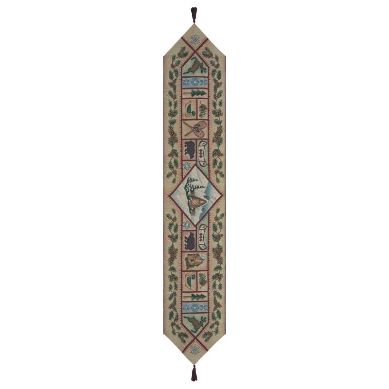 Winter Lodge with Red Tassels Tapestry Table Runner