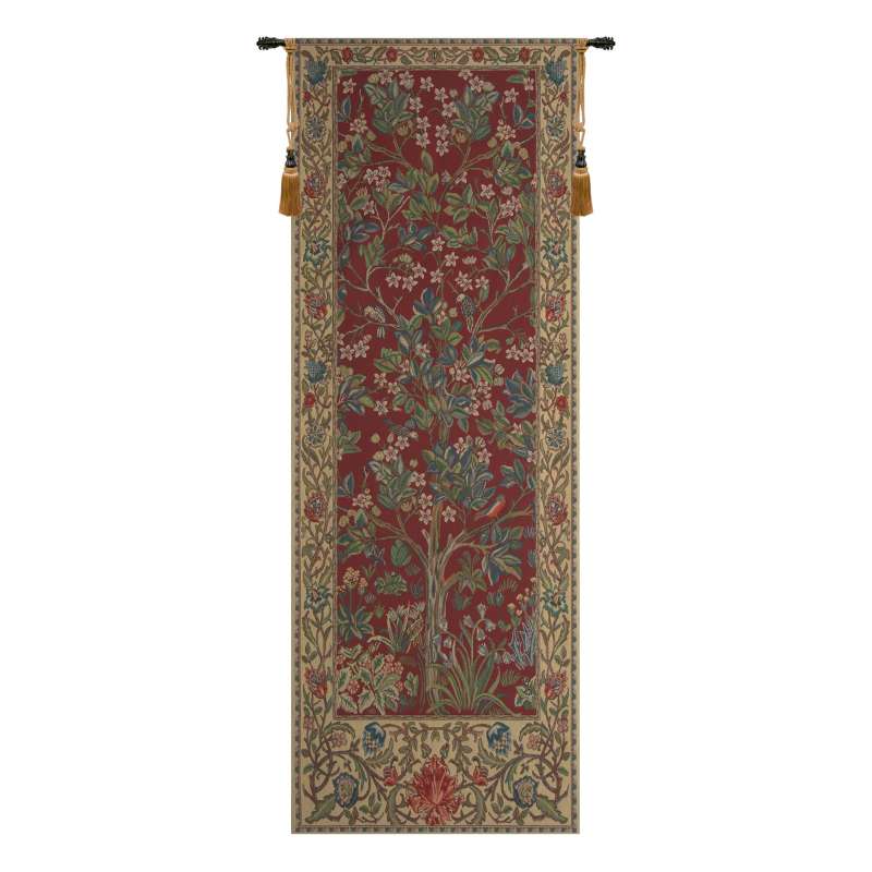 The Tree of Life Portiere Red Belgian Tapestry