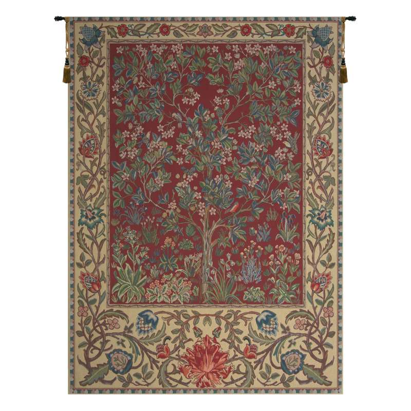 Tree of Life Red William Morris European Tapestry Wall Hanging