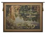 Lake Giverny Light With Border Belgian Tapestry Wall Hanging - 88 in. x 67 in. Cotton/Viscose/Polyester by Claude Monet