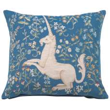 Licorne Fleuri Blue French Tapestry Cushion
