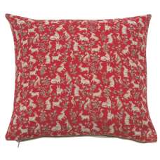 Mille Fleurs and Little Animals Red French Tapestry Cushion