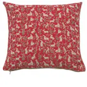 Mille Fleurs And Little Animals Red Cushion - 14 in. x 14 in. Cotton by Charlotte Home Furnishings