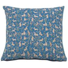 Mille Fleurs and Little Animals Blue French Tapestry Cushion