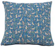 Mille Fleurs And Little Animals Blue Cushion - 14 in. x 14 in. Cotton by Charlotte Home Furnishings
