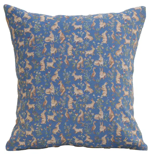 Mille Fleurs and Little Animals Blue French Couch Cushion