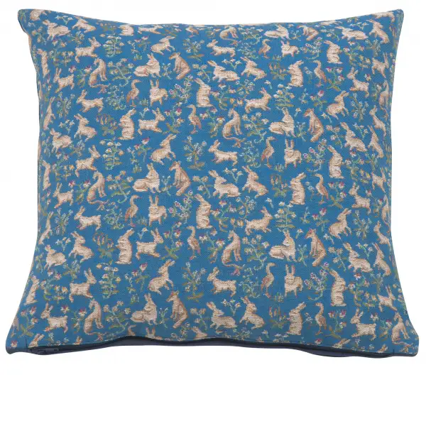 Mille Fleurs and Little Animals Blue French Couch Cushion