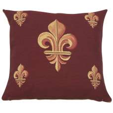 Five Fleur de Lys Red Decorative Tapestry Pillow