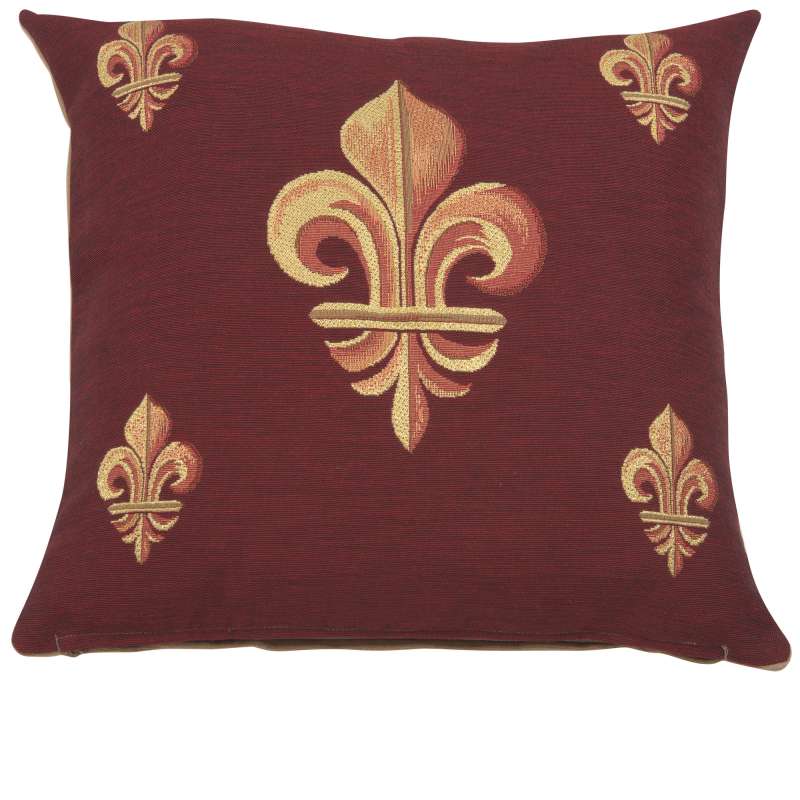Five Fleur de Lys Red French Tapestry Cushion