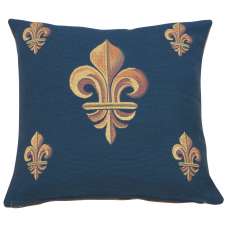 Five Fleur de Lys Blue Decorative Tapestry Pillow