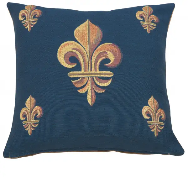 Five Fleur de Lys Blue French Couch Cushion