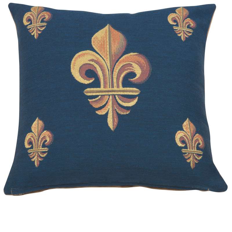 Five Fleur de Lys Blue French Tapestry Cushion