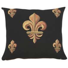 Five Fleur de Lys Black Decorative Tapestry Pillow