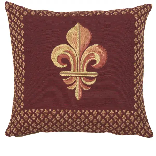 Framed Fleur de Lys Red French Couch Cushion