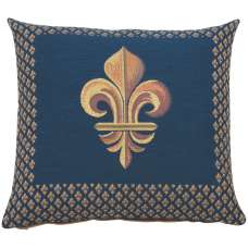 Framed Fleur de Lys Blue Decorative Tapestry Pillow