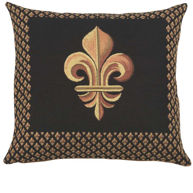 Framed Fleur de Lys Black Decorative Tapestry Pillow