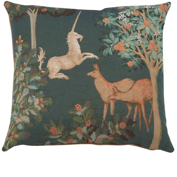 Unicorn and Does Forest Blue Cushion